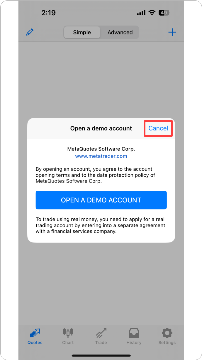 MT4 iOS - 데모 계좌 개설 안내
